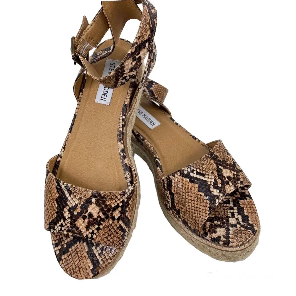 Steve Madden Gabrie Sandals Wedge Espadrille Snake Print Open Toe Womens 8M